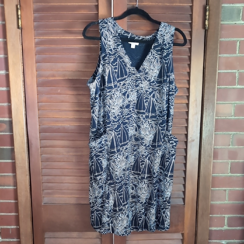 J. Jill Navy and Beige Patterned Midi Dress